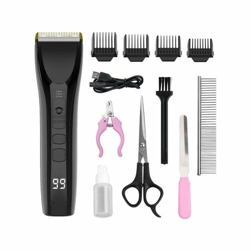 12-Piece Pet Clippers Kit For Grooming 3-Speeds Rechargeable Cats