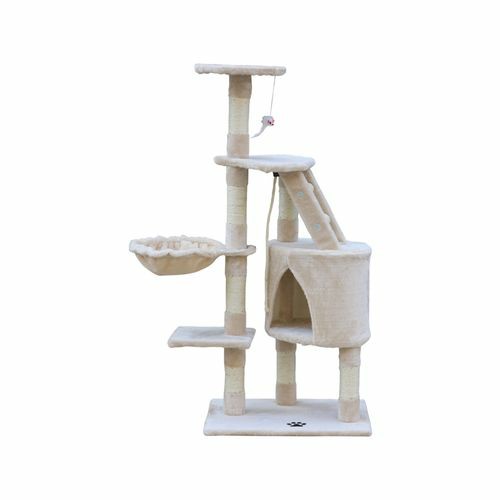 120 Cm Multi Level Cat Kitten Scratching Post Tree-Beige Cats