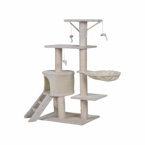 138Cm Cat Scratching Post Tree Post House Tower With Ladder-Beige Cats