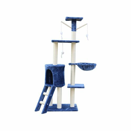 138Cm Cat Scratching Post Tree Post House Tower With Ladder-Blue Cats