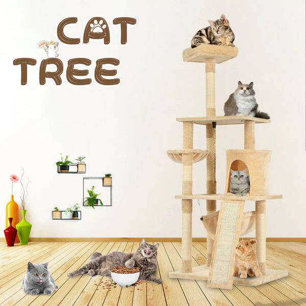 157Cm Cat Scratching Post Tree Beige Cats