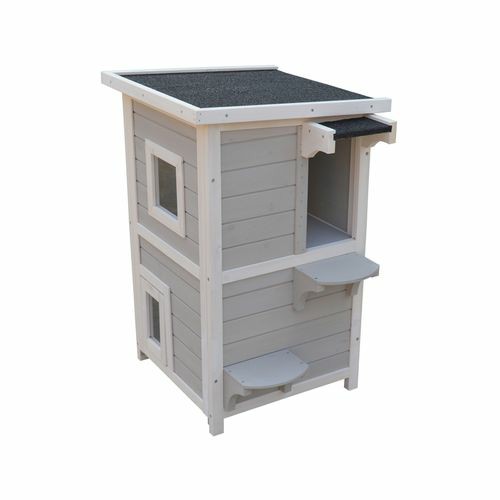 2 Story Cat Shelter Condo With Escape Door Rainproof Kitty House Pet Enclosures And Gates