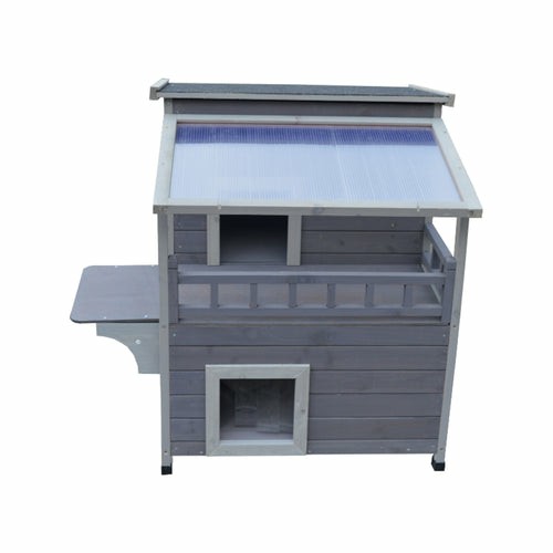 2 Story Outdoor Cat Shelter Condo With Escape Door Rainproof Kitty House Pet Enclosures And Gates