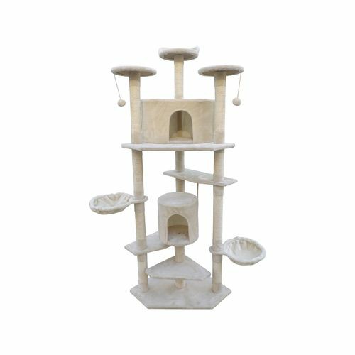 200 Cm Cat Scratching Post Tree Scratcher Corner Tower Furniture- Beige Cats