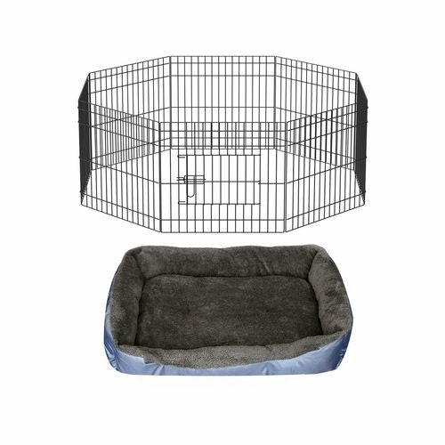 24″ Pet Playpen Foldable Dog Cage 8 Panel Enclosure Fence W/Pet Bed – Large Dogs