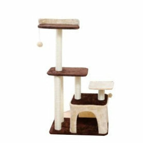 3 Tier Brown Pet Play House Cat Tree Feline Scratcher Scratchpost Scratching Post Tower Cats