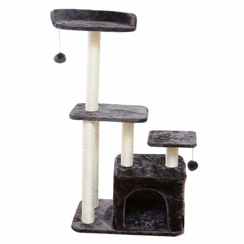 3 Tier Grey Pet Play House Cat Tree Feline Scratcher Scratchpost Scratching Post Tower Cats