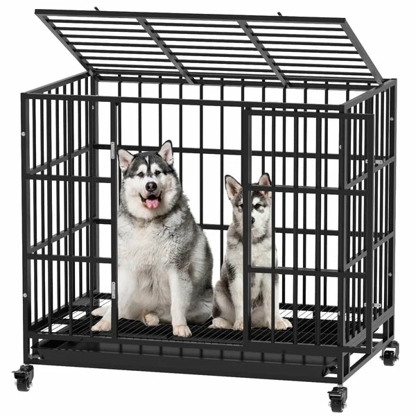 38 Inch Heavy Duty Dog Crate Metal 2 Doors (95X64X89Cm) Dogs