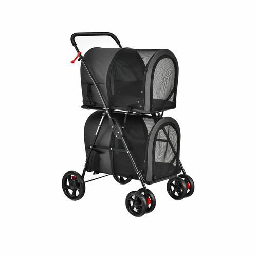 4In1 Pet Stroller Double Layer Travel Cart – Black Carriers And Travel Supplies