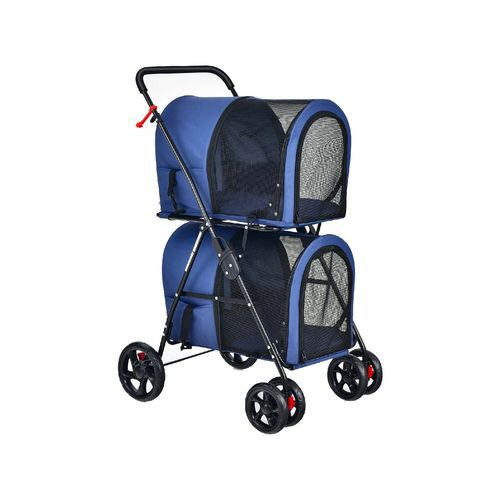 4In1 Pet Stroller Double Layer Travel Cart – Blue Carriers And Travel Supplies