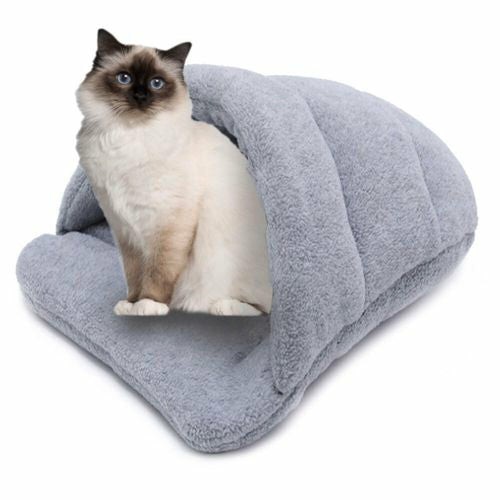 58X44Cm Cat/Pet/Kitten/Dogs/Puppies Plush Igloo Bed/Cave Grey Beds