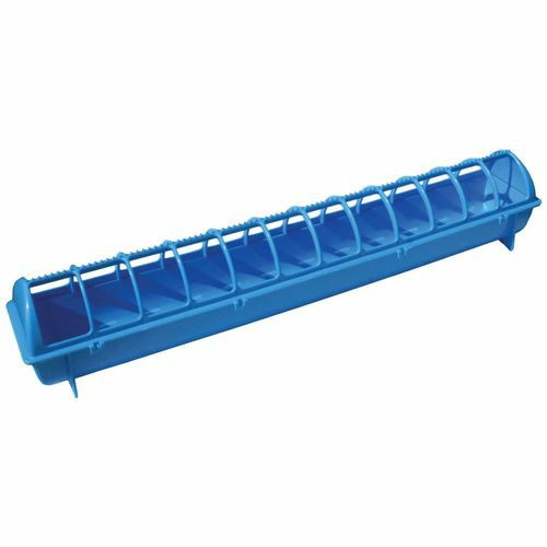 68Cm Long Poultry Feeder Chicken Feeding Trough Blue Plastic Flip Top Container Small Pets