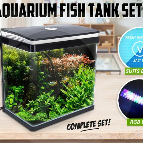 Aquarium Fish Tank 30L Curved Glass Rgb Led Fish