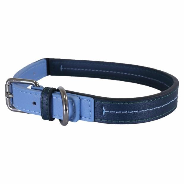 Baby Blue/Navy Leather Collar – Medium Dogs