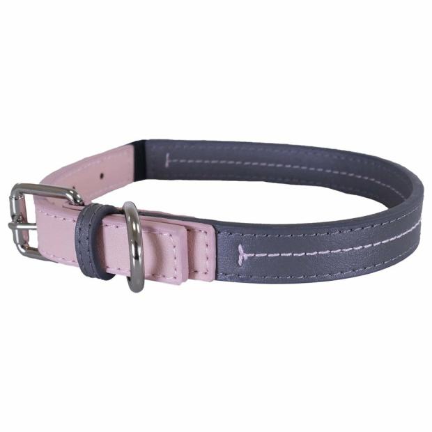 Baby Pink/Grey Leather Collar Dogs