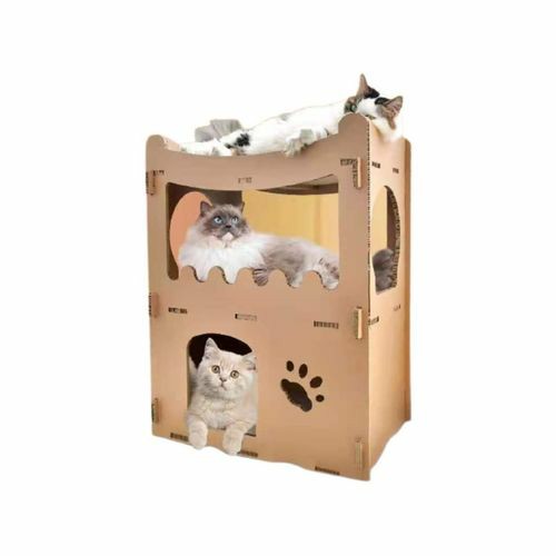 Cat Cardboard House Tower Condo Scratcher Pet Post Furniture Double Storey Cats