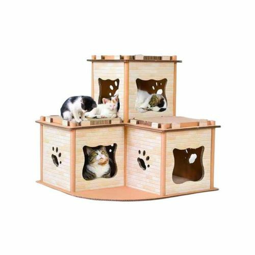 Cat Cardboard House Tower Condo Scratcher Pet Post Pad Mat Furniture Cats