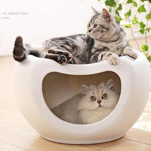 Cat Kitten Bed Cave Dog House Kennel Plastic Pet Pod Bedding Igloo – White – Small Beds