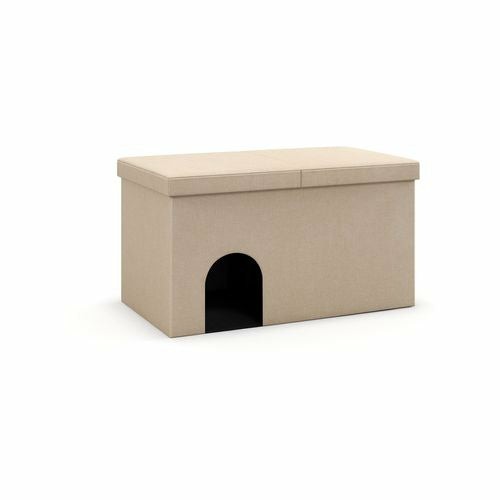 Cat Litter Box Enclosure House Shoe Storage Bench Pet Furniture W/Flip-Up Lid & Litter Mat – Beige Cats