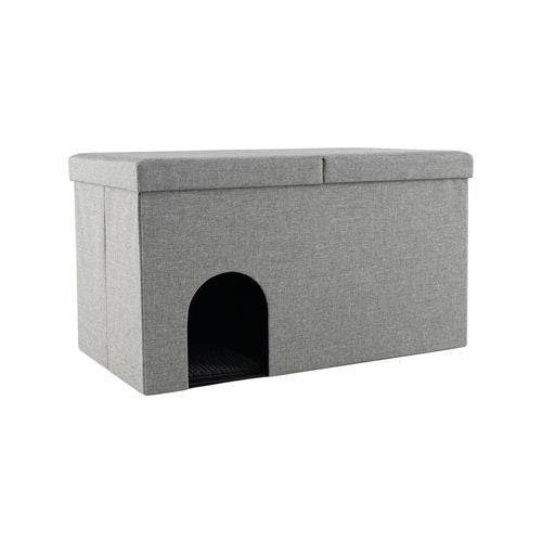 Cat Litter Box Enclosure House Shoe Storage Bench Pet Furniture W/Flip-Up Lid & Litter – Mat Grey Cats