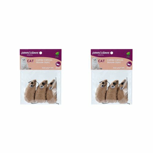 Catnip Canvas Mouse 3Pk White 6.5X3Cm – 2X Cats