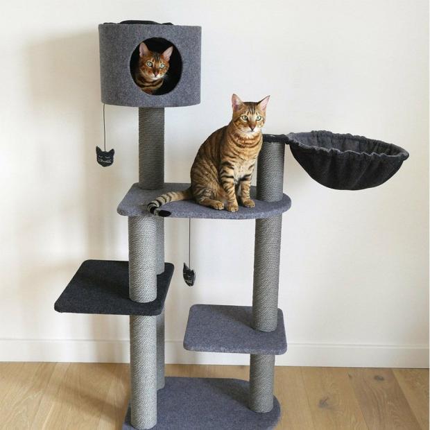 Charcoal Felt Triple Tower Cats