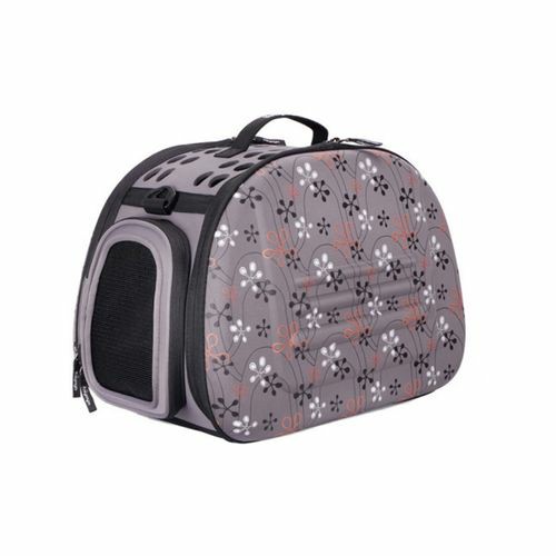 Collapsible Traveling Shoulder Pet Carrier For Cats & Dogs – Grey With Flowers Carriers And Travel Supplies