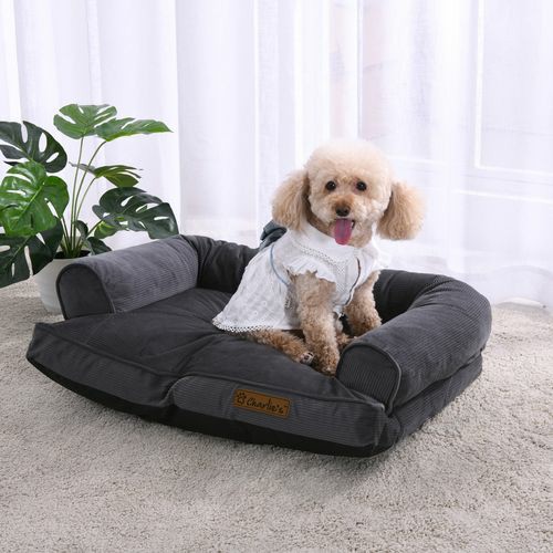 Corduroy Dog Sofa Bed – Charcoal – Small Dogs