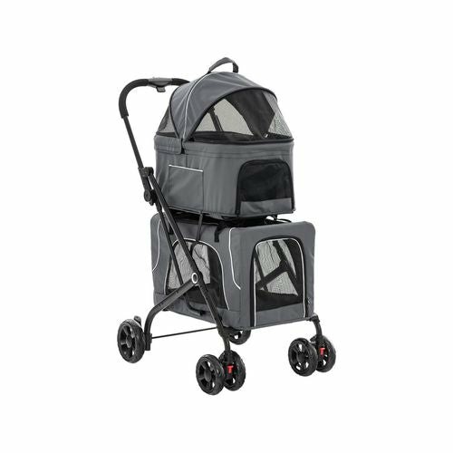 Double Layer Pet Stroller Folding Dog Travel Cart Small/Medium Dogs Cats – Grey Carriers And Travel Supplies