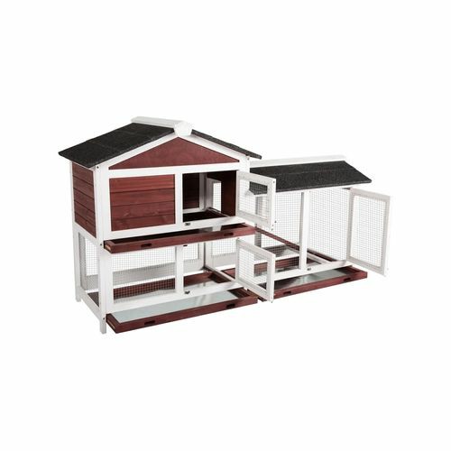 Double Storey Large Rabbit Hutch Guinea Pig Cat Cage , Ferret Cage With Pull Out Tray Pet Enclosures And Gates