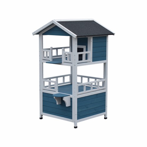 Double Story Cat Shelter Condo With Escape Door Rainproof Kitty House Beds