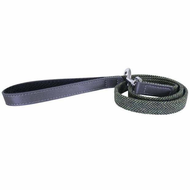 Forest Herringbone/Grey Leather Lead 3/4″40″ Dogs