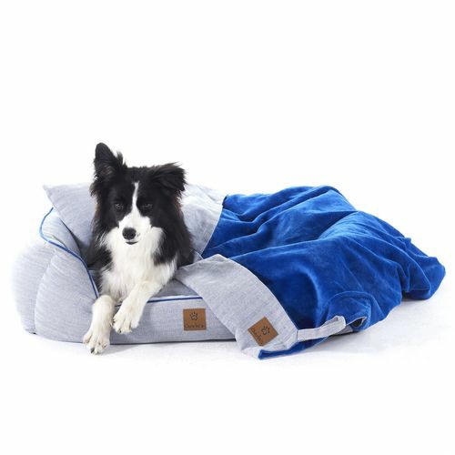 Hampton Herringbone 3Pc Dog Bed – Blue – Medium Beds