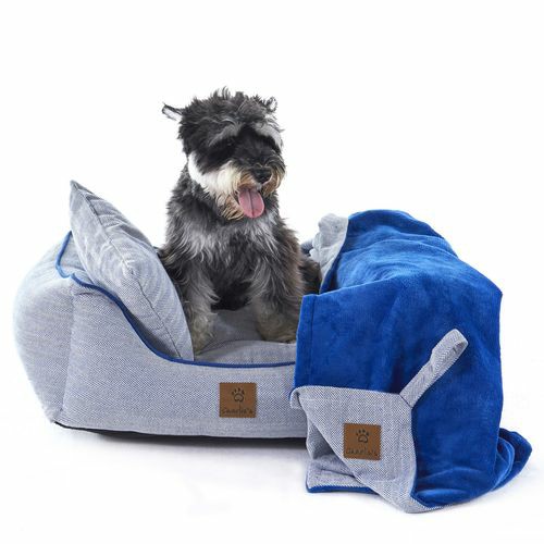 Hampton Herringbone 3Pc Dog Bed – Blue – Small Beds