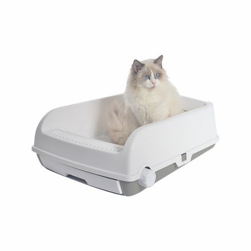 Large Cat Litter Tray Box Kitty Toilet With Rack Scoop Drawer-Style Cleaning Box White Cats