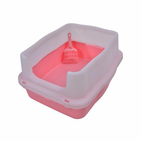 Large Deep Cat Kitty Litter Tray High Wall Pet Toilet Tray With Scoop Pink Cats