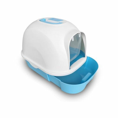 Large Hooded Cat Toilet Litter Box Tray – Blue Cats