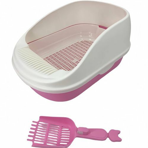 Large Portable Cat Toilet Litter Box Tray With Scoop And Grid Tray – Pink Cats