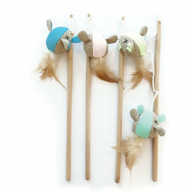 Mouse Cat Wands – 35 Cm Pink Yellow/Green Cats