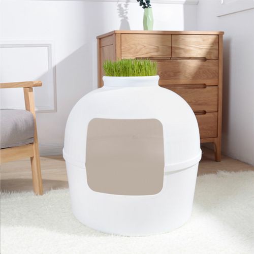 Multifunctional Cat Litter Box Pet Cat House Semi-Enclosed – White Cats