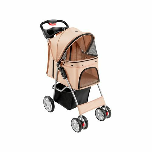 Pet Stroller Travel Carrier Cat Dog Beige 15Kg Carriers And Travel Supplies