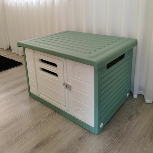 Plastic Pet Dog Puppy Cat House Kennel – Green – Medium Dogs