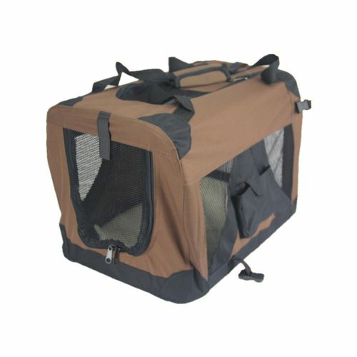 Portable Foldable Dog Cat Puppy Soft Crate – Brown – Medium Dogs