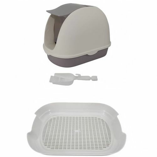 Portable Hooded Cat Toilet Litter Box Tray House With Scoop And Grid Tray White Cats