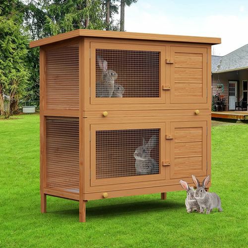 Rabbit Cage Hutch 2 Storey Chicken Coop Pet Playpen Enclosure Wooden Run Pet Enclosures And Gates