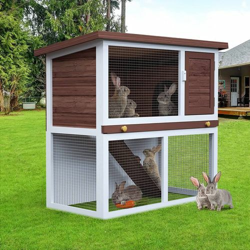 Rabbit Cage Hutch Chicken Coop Pet Playpen Enclosure Wooden W/Ramp Run Pet Enclosures And Gates