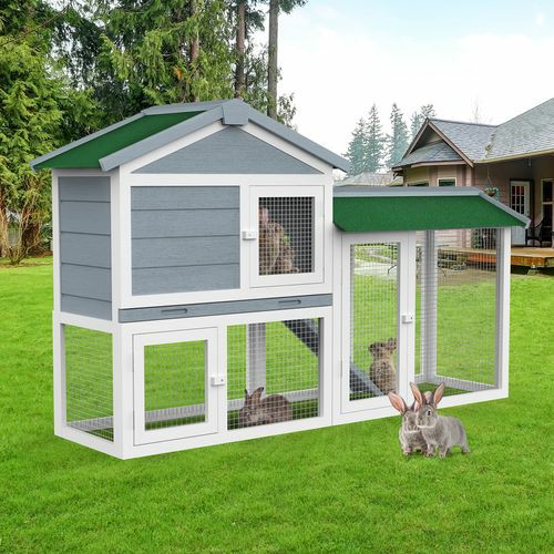 Rabbit Hutch Chicken Coop 148X45X85Cm – Grey Pet Enclosures And Gates