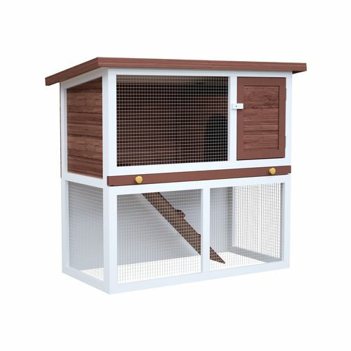 Rabbit Hutch Chicken Coop 2 Storey W/Ramp – Brown Pet Enclosures And Gates