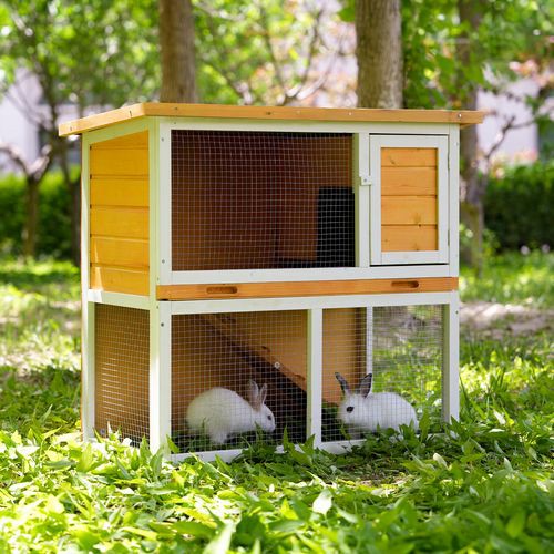 Rabbit Hutch Chicken Coop Wooden Large House 89.5Cm Pet Enclosures And Gates