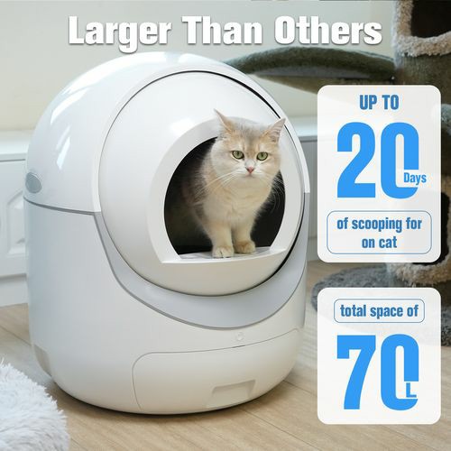 Self Cleaning Automatic Cat Litter Box Wifi App Control – White Cats